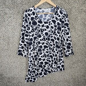 Susan Graver Top Womens Large Black Liquid Knit Tunic Stretch Blouse Casual